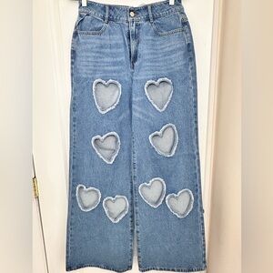 Sophia Embellished Heart Cut-Out Denim Jeans - Medium Blue